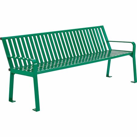 GLOBAL INDUSTRIAL 6ft Outdoor Bench with Back, Vertical Steel Slat, Green 694854KD